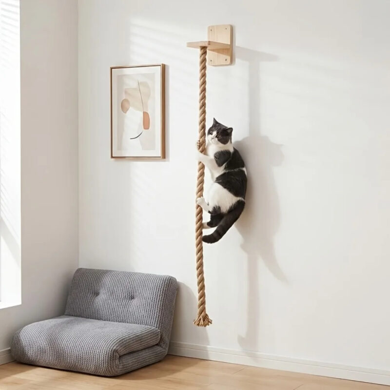 Wall‑mounted Cat Scratching Post, Wooden Cat Wall Shelf For Indoor Cats
