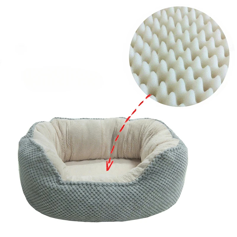 Non‑slip bottom mat detail of round plush pet bed, anti‑skid particle cushion for cats and dogs